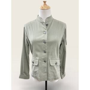 Chico’s Army Green Utility Jacket with Back Embroidery, Size 0